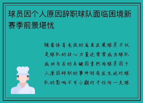 球员因个人原因辞职球队面临困境新赛季前景堪忧